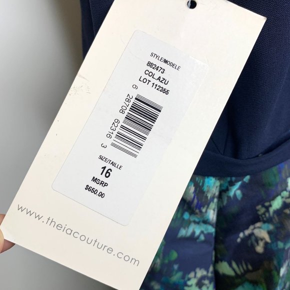 NWT THEIA COUTURE Blue Floral Silk Tea Length Gown Sz 16 - Picture 11 of 11